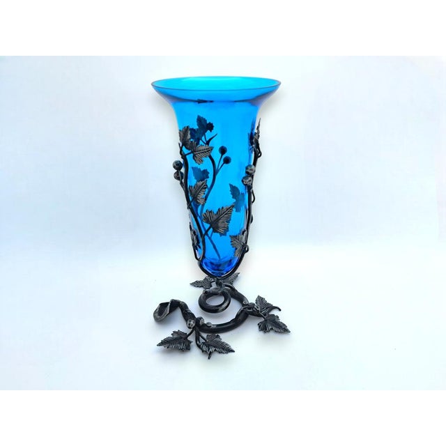 Metal Murano Glass and Wrought Iron Vase by Umberto Bellotto for Barovier & Toso, 1930 For Sale - Image 7 of 9