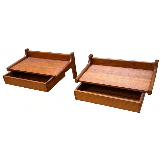 Soborg Mobler Pair of 1960s Floating Teak Nightstands Attributed to Børge Mogensen for Søborg Møbler, Attributed For Sale - Image 4 of 11