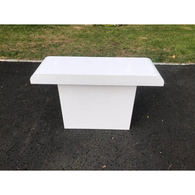1980's Post Modern white laminate console table. Mint condition. Clean, minimalist lines. Perfect for an entry way,...