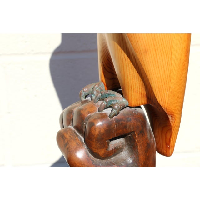 Vintage Sarreid Ltd. Hooded Falcon on Fist Sculpture | Hand-Carved Wood & Brass | Made in Spain, Circa 1970s For Sale - Image 10 of 16