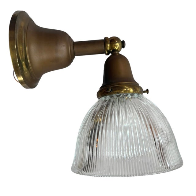 Circa 1920’s Original Painted Patina Holophane Bell Shade Wall Sconce For Sale - Image 10 of 10