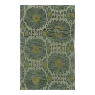 Rug & Kilim’s Art Deco Inspired Rug, Teal Tones With Ikat Geometric Patterns For Sale