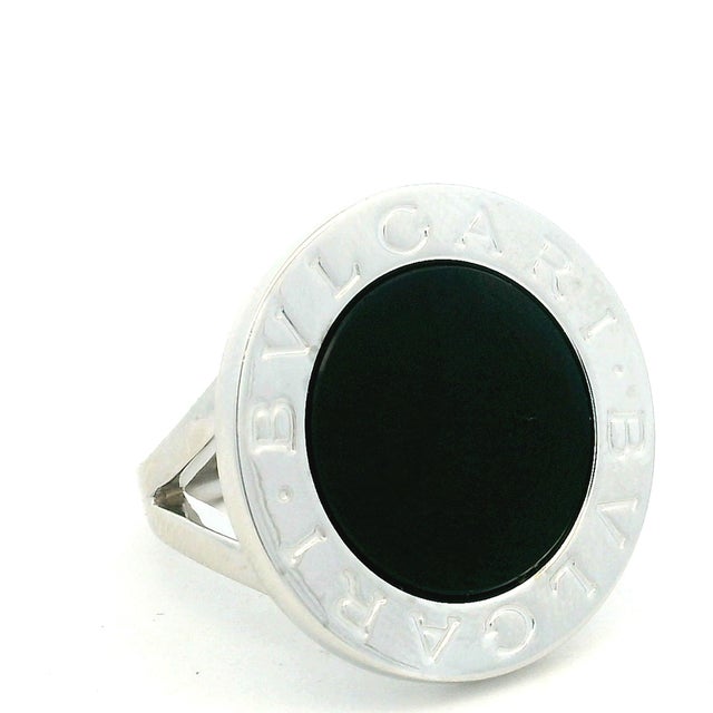 Bulgari Bulgari 18k White Gold and Black Onyx Statement Ring, Size 7.5 For Sale - Image 10 of 13