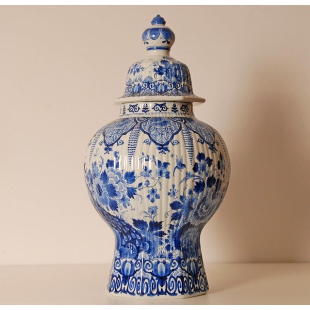 Chinoiserie Royal Delft Vase Baluster Chinoiserie Peacock Blue and White Delftware For Sale - Image 3 of 14