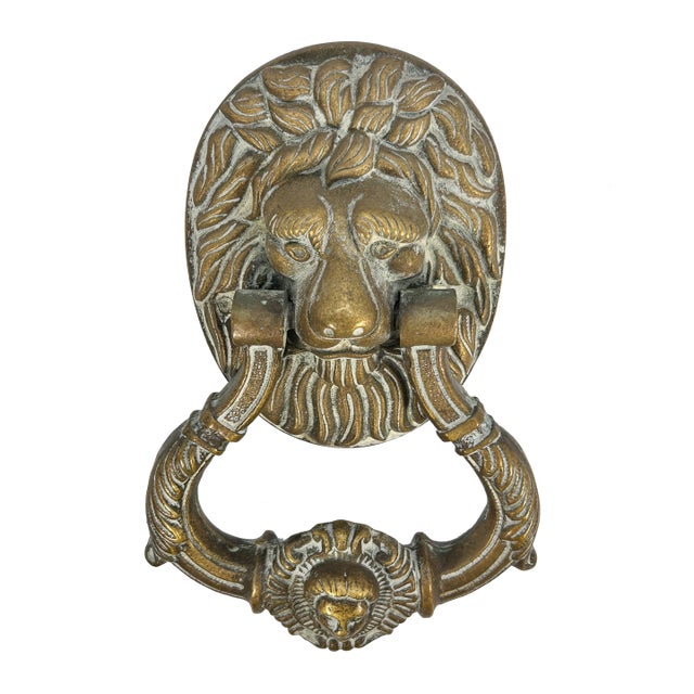 Large Antique Brass Lion's Head Door Knocker For Sale