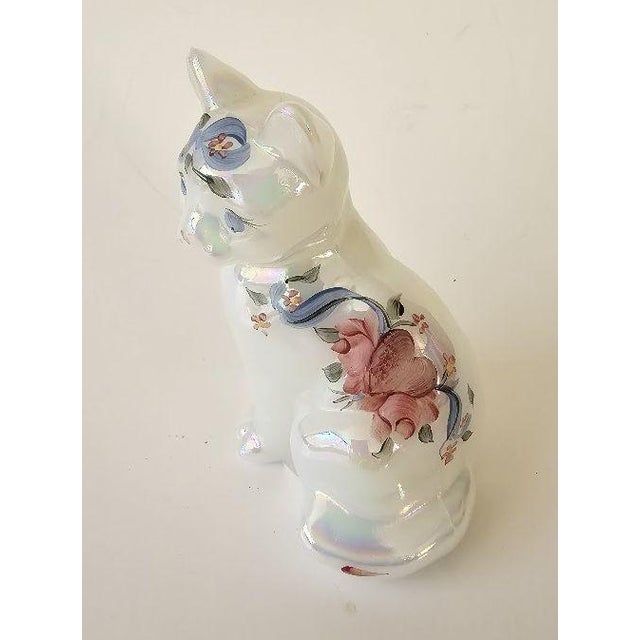 Fenton Cat Hand Painted by Smith, Hearts & Flowers For Sale - Image 9 of 11