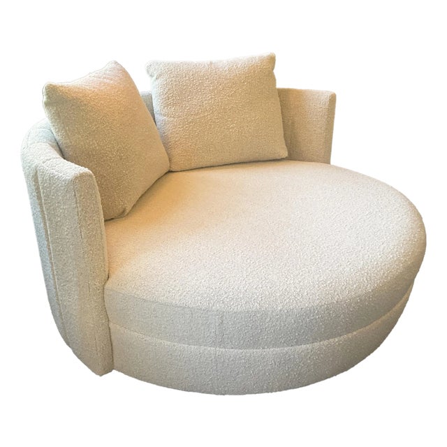 Selene Sculptural Round Swivel Lounge Chair, Fully Upholstered Circular Seat For Sale