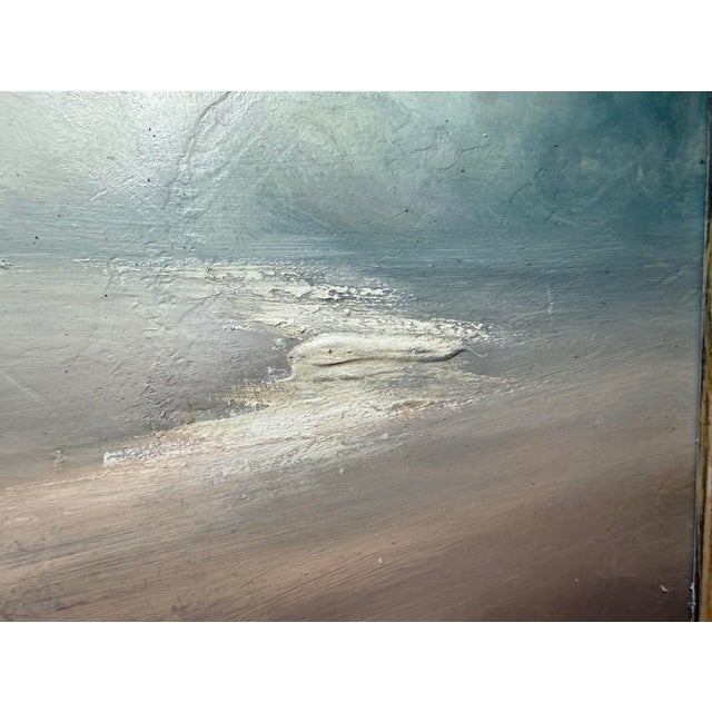 1970s 1970s Contemporary Original JMP Foggy Coastline Seascape Beach Oil Painting on Board For Sale - Image 5 of 11