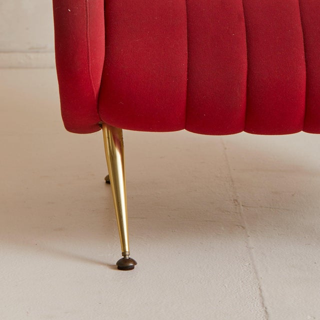 Mid-Century Modern Italian Red Channeled Armchair with Brass Legs, 1950s - 4 Available For Sale - Image 3 of 11