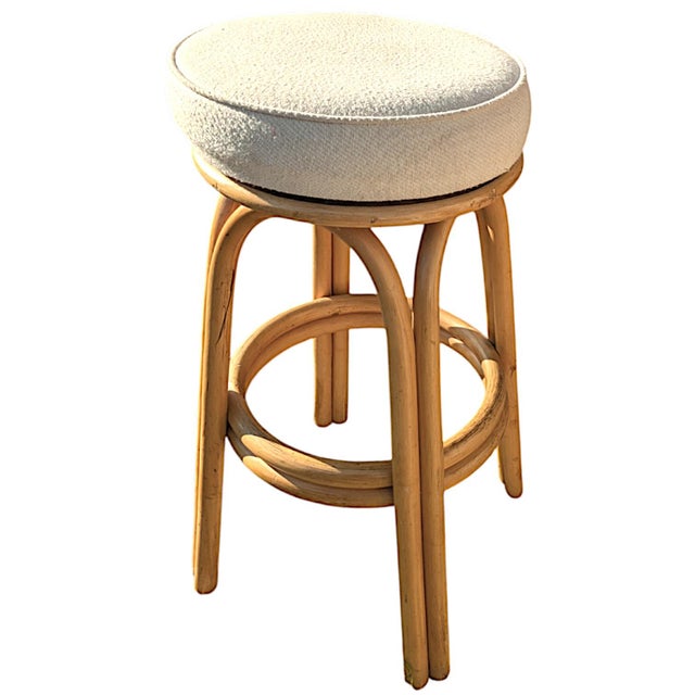 Rattan Double Strand Arched Barstool With Ivory Upholstered Plush Seat, Pair For Sale - Image 11 of 12