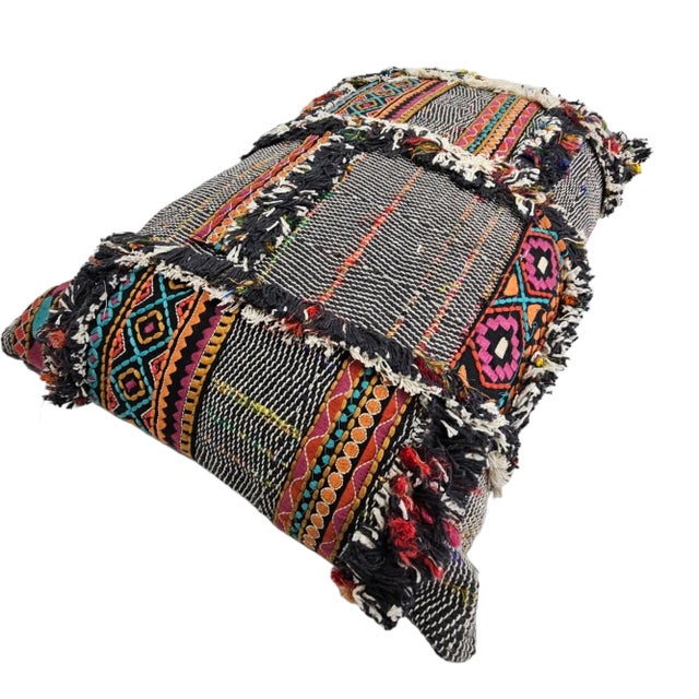 Boho Style Black Pillow Cotton For Sale - Image 4 of 9