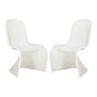 Modern Wicker Side Chair in White - a Pair For Sale