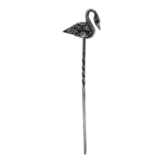 Circa 1890's Victorian Sterling Silver and Paste Swan Stickpin For Sale