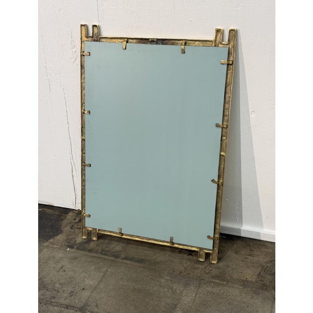 Hollywood Regency Angelo Brotto Sculptural Brass Mirror, Italy, 1970s For Sale - Image 3 of 9