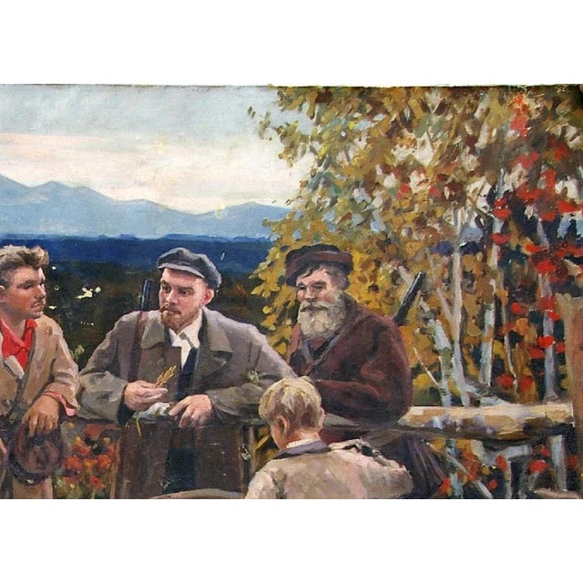 Campaign Vladimir Lenin Portrait, Antique Oil Painting, Soviet Socialist Realism 112-164 For Sale - Image 3 of 6