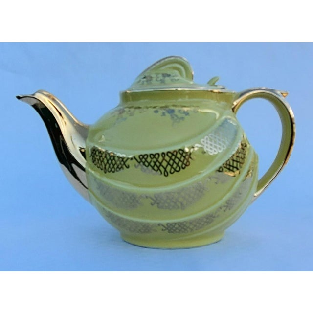 Hall Ceramics 1960s Canary Yellow Teapot With 24k Gold Gilding "Made in u.s.a" by Hall Ceramics For Sale - Image 16 of 17