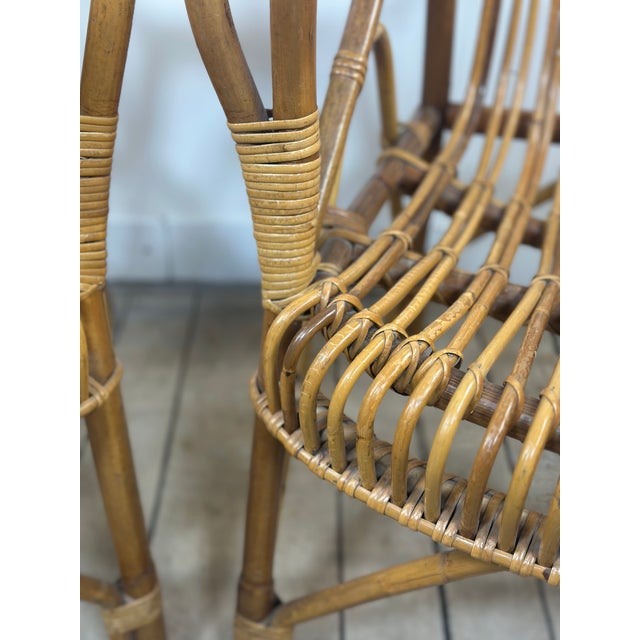 Mid-Century Modern Vintage Rattan and Bamboo Armchairs, 1960s, Set of 2 For Sale - Image 3 of 14