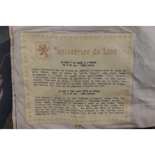 French Tapestry of the Lady with an Organ from Tapisseries Du Lion, 1970s For Sale - Image 18 of 18