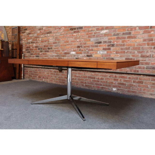 Vintage Florence Knoll Teak and Chromed-Steel Partner's Desk / Executive Desk For Sale In New York - Image 6 of 18
