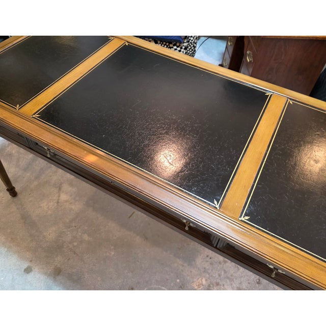 Vintage Brandt Regency Revival Neoclassical Writing Desk With Black Tooled Leather Inset Top For Sale - Image 13 of 16