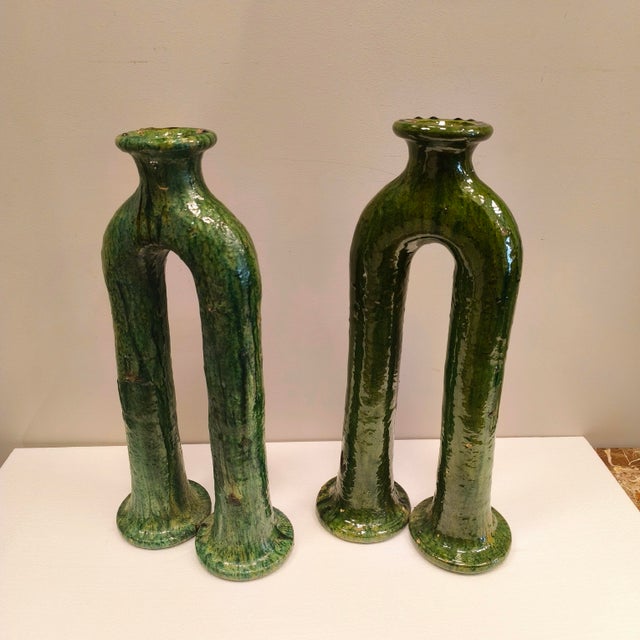 Ceramic 19th Century Morocco Green Ceramic Candleholders from Tamegroute, Set of 2 For Sale - Image 7 of 18