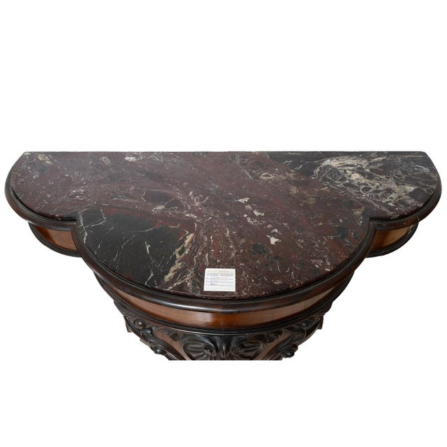 Antique 19th Century Neapolitan Louis Philippe Console Table in Fine Exotic Wood with Levanto Marble Top For Sale - Image 3 of 5