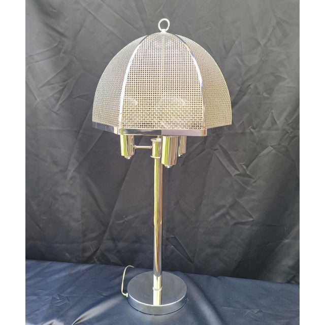 MidCentury Modern Chrome Lamp With Cane Style Shade Rendered in Chrome