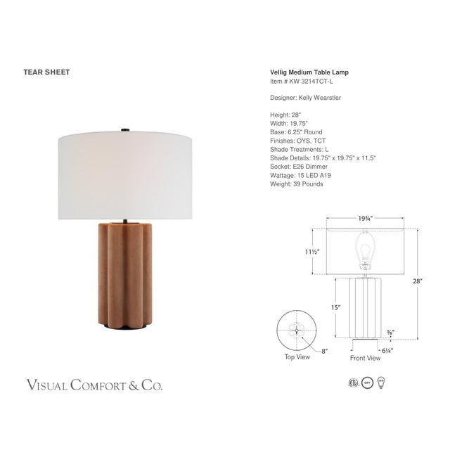 Kelly Wearstler by Visual Comfort Signature Vellig Medium Table Lamp in Terracotta Stained Concrete with Linen Shade...