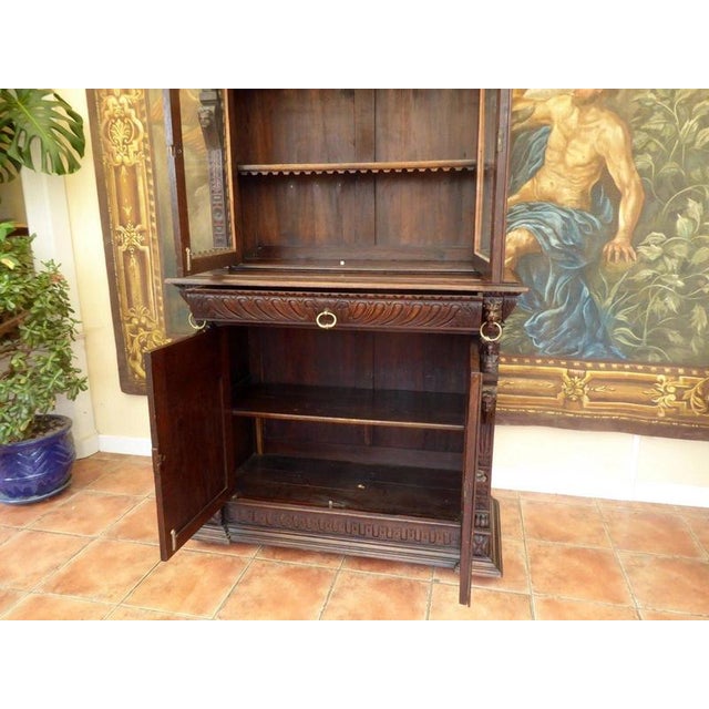 Antique Victorian Country Oak Bookcase with Carved Faces and Lions, 1860 For Sale - Image 17 of 18