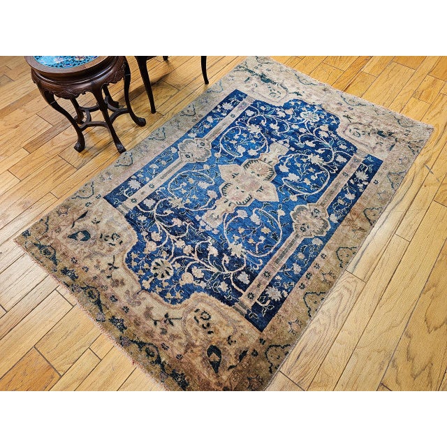 Textile Vintage Turkish Oushak Area Rug, Wool Pile, Royal Blue & Tan, 1900s, 5' x 7' For Sale - Image 7 of 15