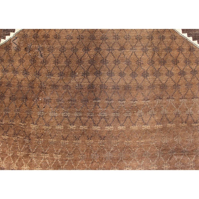 Brown Vintage Turkish Kars Rug With a All-Over Lattce Design in Brown Tones For Sale - Image 8 of 11