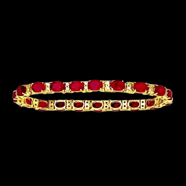 24 Carat Ruby & 1 Carat Diamond Affordable Tennis Bracelet 14 Karat Yellow Gold For Sale - Image 14 of 18