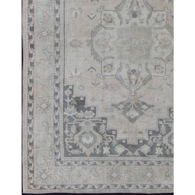 Traditional Vintage Turkish Oushak Rug in Soft Gray, Pale Blue, and Washed Charcoal 8'0 X 11'0 For Sale - Image 3 of 9