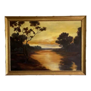 Vintage Barbizon School Style Landscape Oil Painting by Simon Addyman, Framed