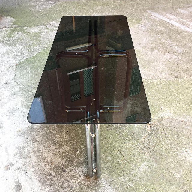Mid-Century Modern Italian Chrome Dining Table with Smoked Top, 1970s For Sale - Image 3 of 16