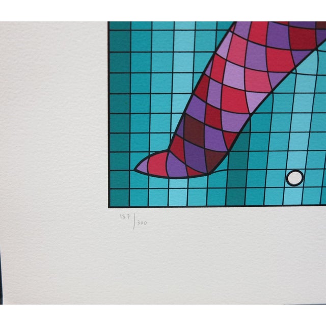 1989 Vintage Victor Vasarely the Golfer LTD Serigraph, Hand Signed Art in Turquois For Sale - Image 4 of 8
