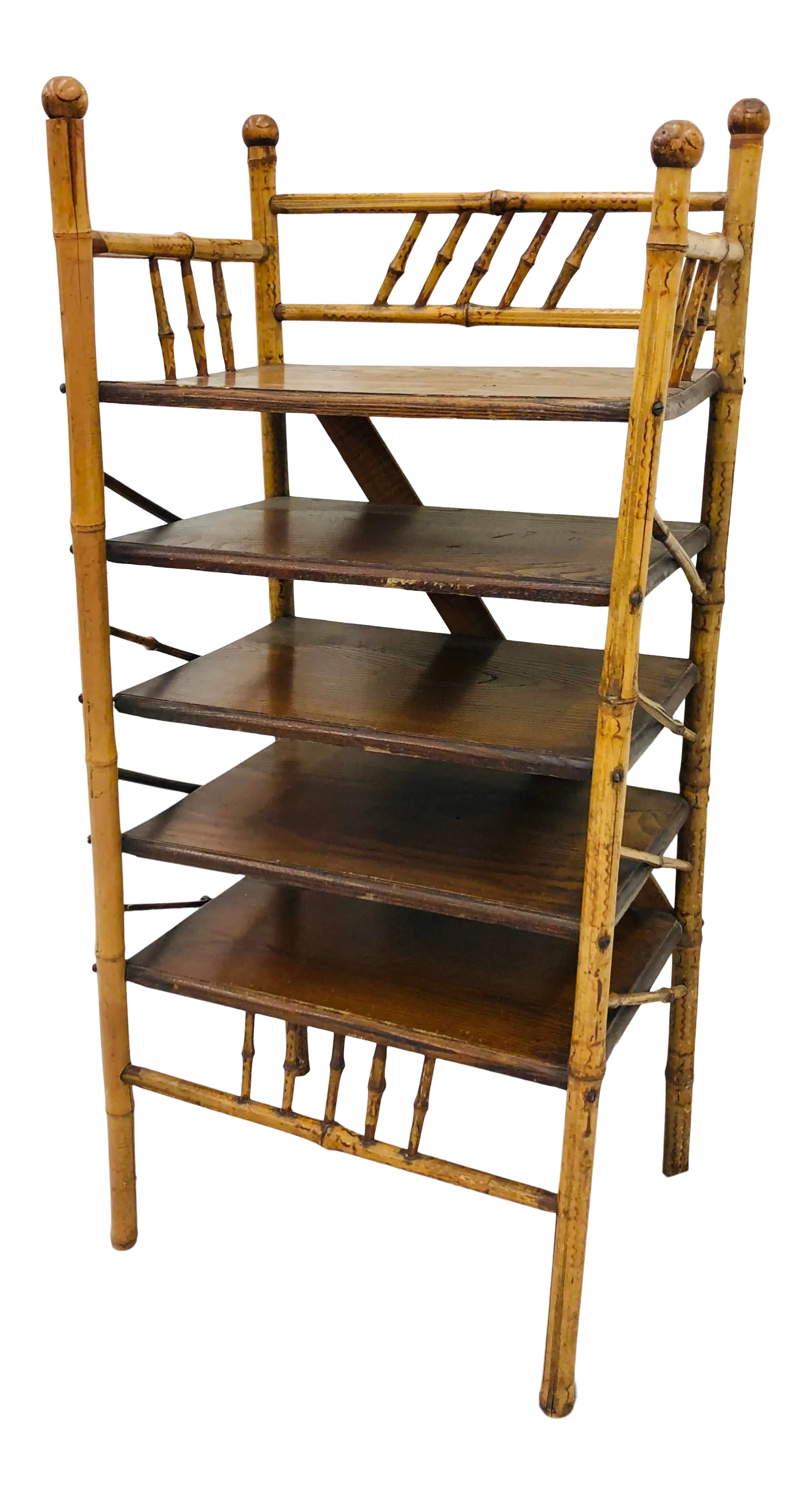 Antique Victorian Stick & Ball Burnt Bamboo Shelf | Chairish