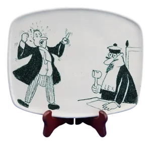 20th Century Art Deco Ceramic Plate Satirical Judge and Lawyer in Court from the La Quercia Libralessos Factory, Italy, 1950s
