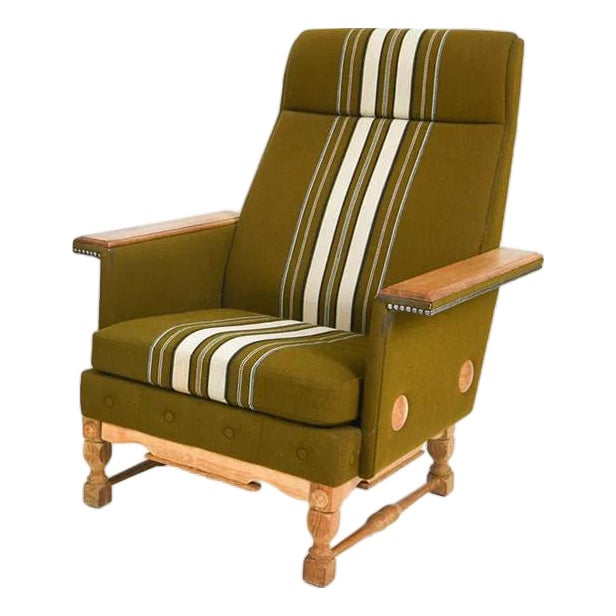 Danish Mid Century Modern High Back Lounge Chair W Straight Paddle Arms For Sale
