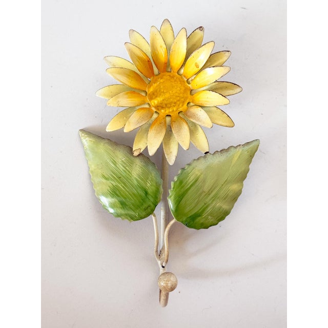 Vintage Tole Yellow Daisy Wall Hook For Sale - Image 4 of 7