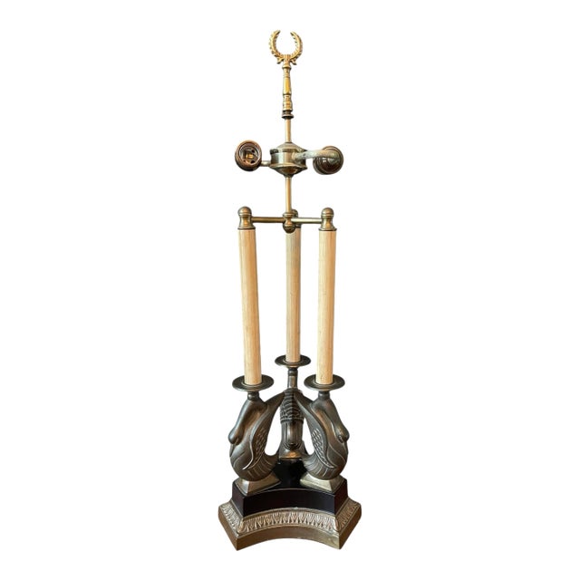 Vintage Ethan Allen Swan Motif Brass Table Lamp | For Sale