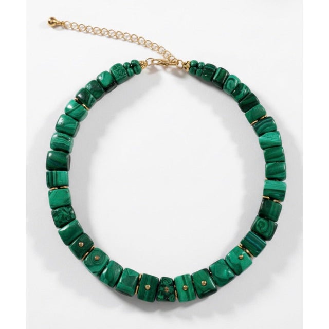 Mini Cleopatra Malachite Collar Necklace With Diamonds & 14k Gold For Sale - Image 9 of 9
