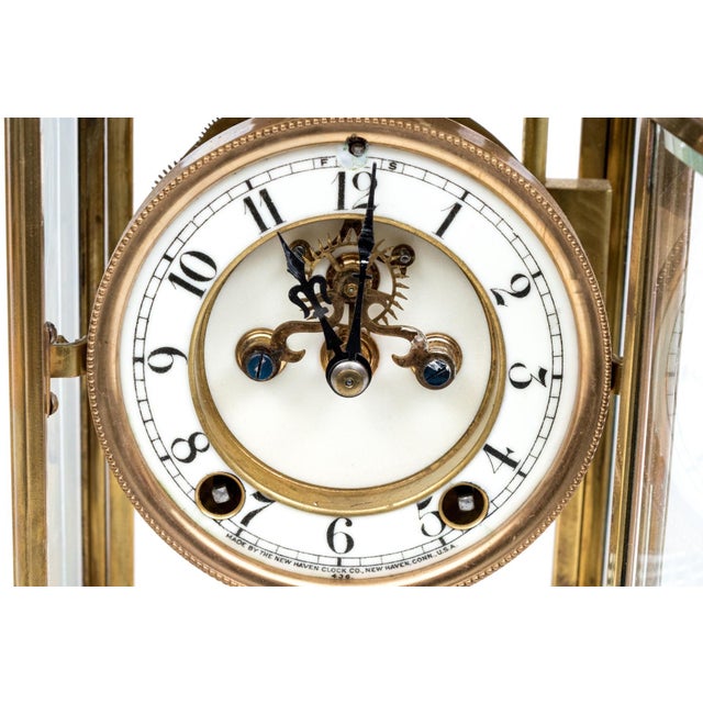19th Century Antique Four-Glass Brass Crystal Regulator Mantel Clock For Sale - Image 5 of 8