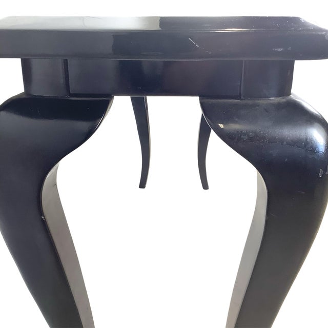 Vintage Postmodern Black Lacquer Console Table | Sculptural Leg Sofa Table For Sale - Image 17 of 18