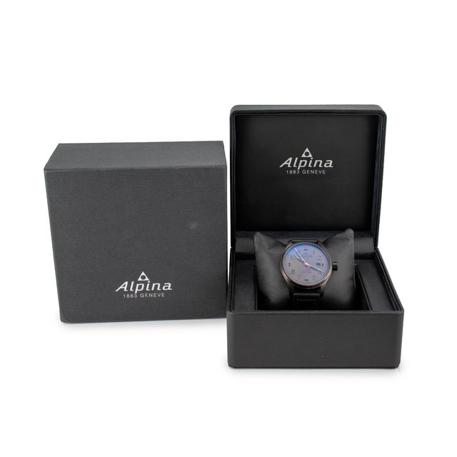 Metal Alpina Startimer Pilot 44mm Al-525gg4fbs6 Grey Dial Leather Strap Steel Watch For Sale - Image 7 of 8