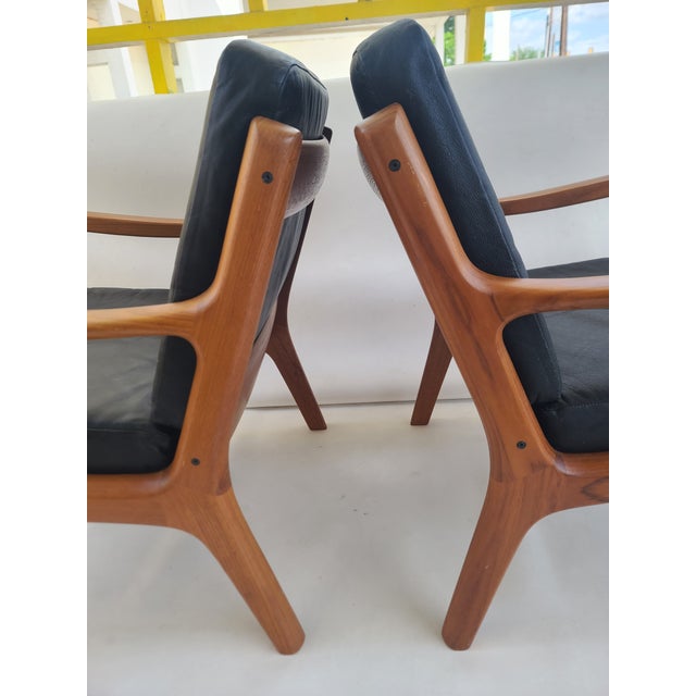 Ole Wanscher France & Son Teak Leather Armchairs - A Pair For Sale - Image 11 of 14