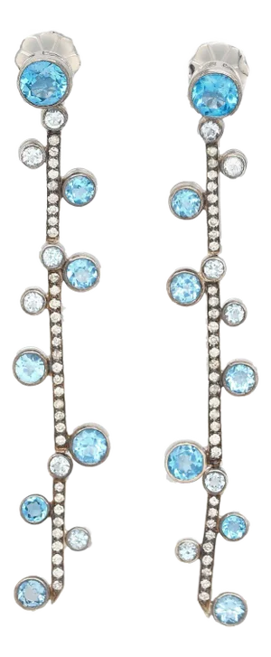 Natural 5.65 CTTW Blue Topaz & Diamond Dangle Earring in 18K White Gold - 2 Pieces