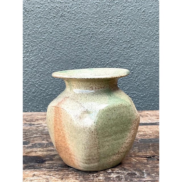 Vintage Small Glazed Pottery Vase For Sale In West Palm - Image 6 of 12