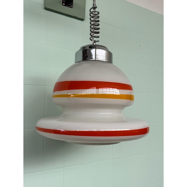 Mid-Century Modern Space Age UFO Glass and Steel Pendant Light, 1970s For Sale - Image 3 of 15