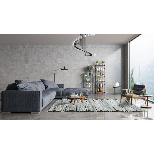 Contemporary 6x9 Gray Hand-Knotted Wool Striated Horizon Geometric Modern Carpet Rug For Sale - Image 3 of 13